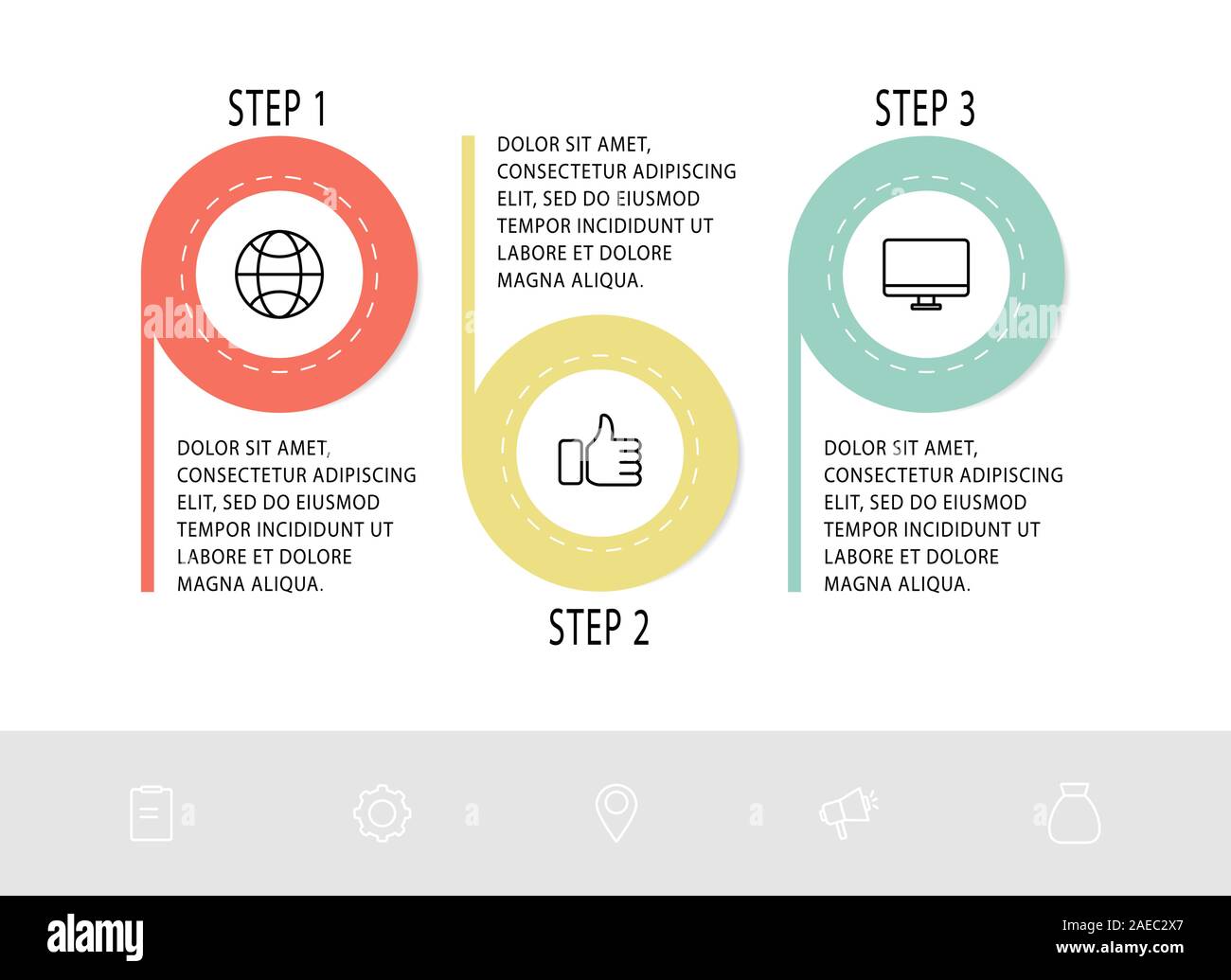 Vector flat line template circle infographics. Business concept with 3 ...