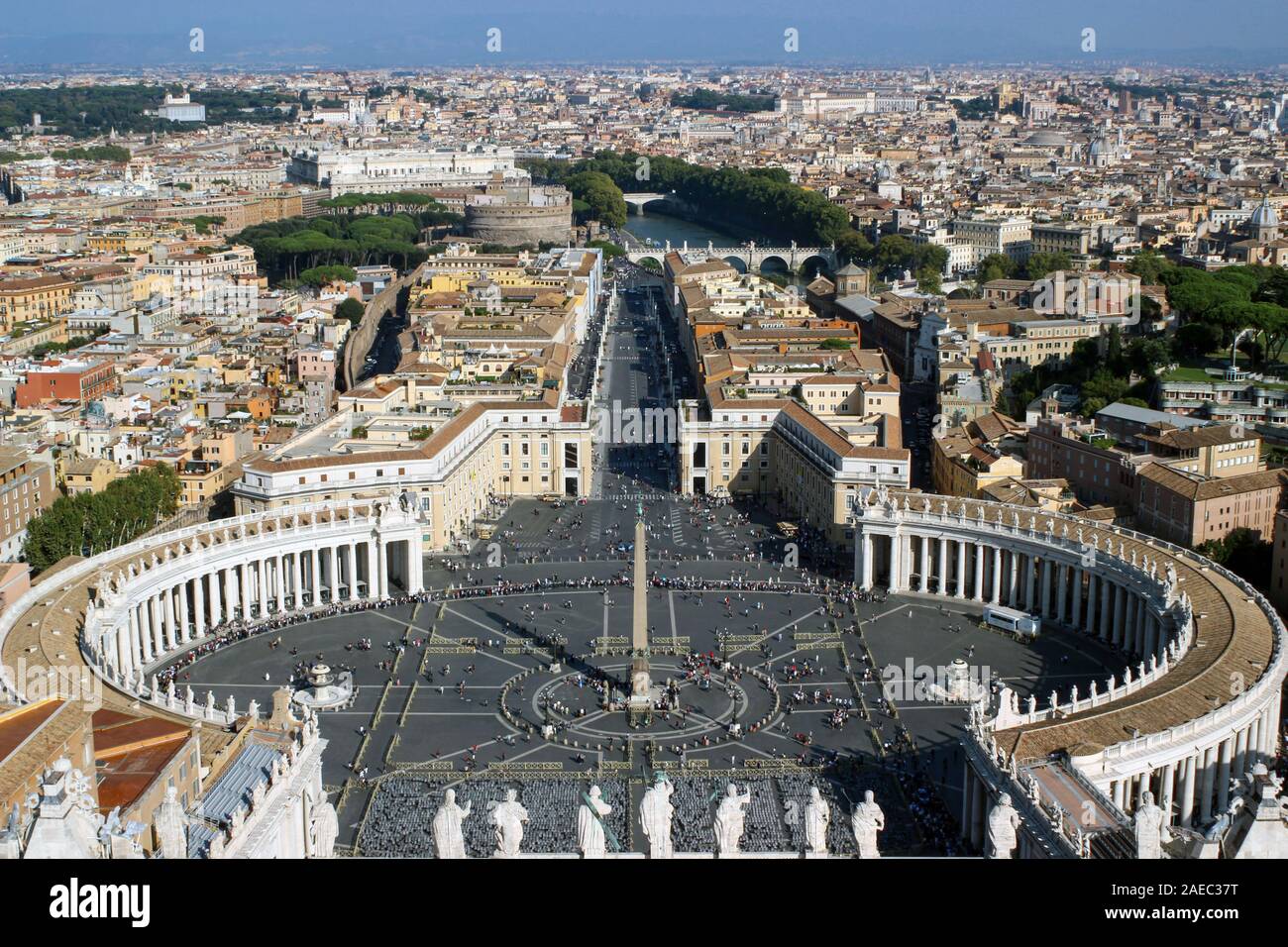 St. Peter's Square and Via della Conciliazione viewed from the dome of St. Peter's Basilica in Vatican City State Stock Photo