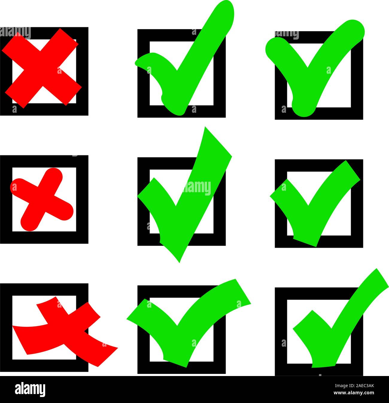 Set check marks or ticks in boxes conceptual. Vector illustration Stock