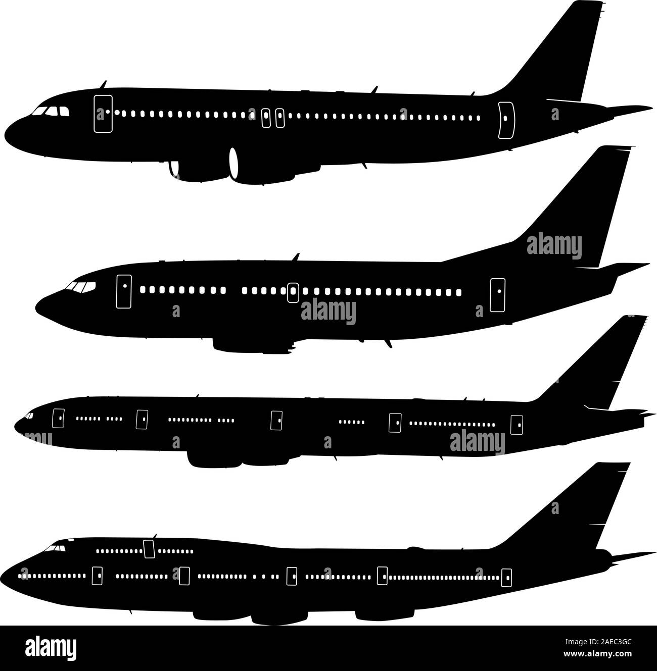 Collection of different aircraft silhouettes. vector illustration Stock ...