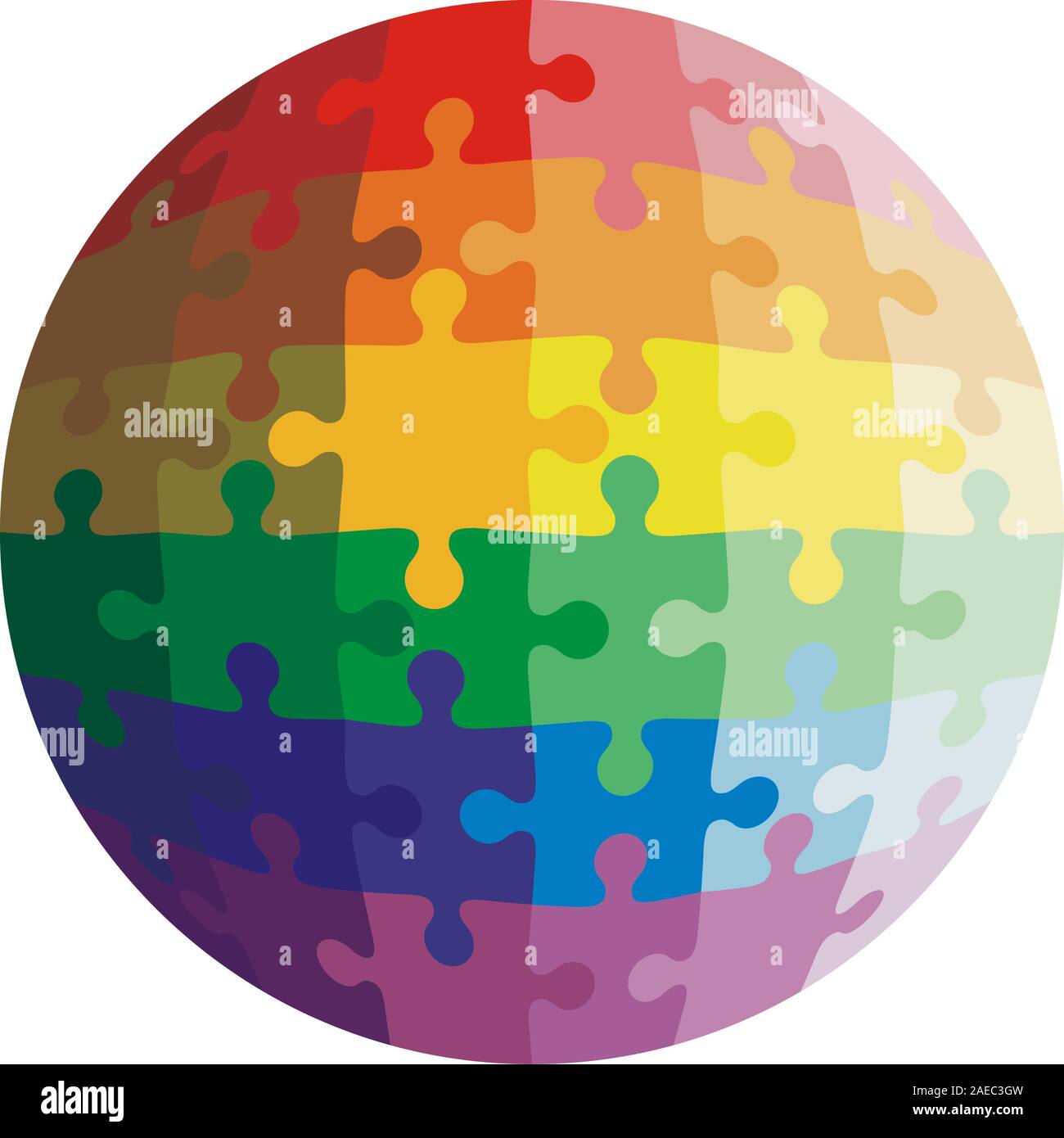 Jigsaw puzzle shape of a ball, colors rainbow. Vector illustration