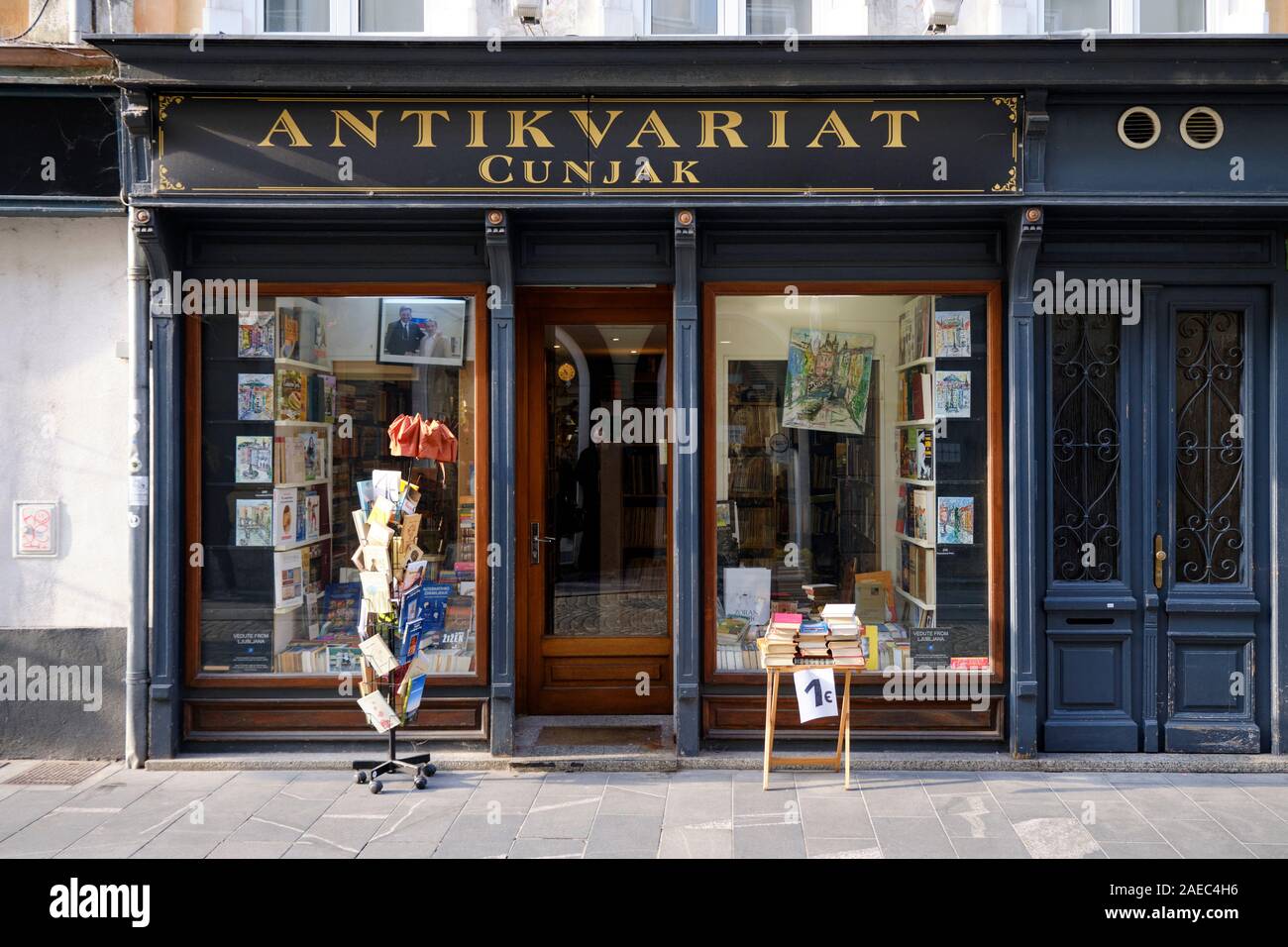 Antikvariat Cunjak, a used bookstore in centre of Ljubljana, Slovenia Stock Photo