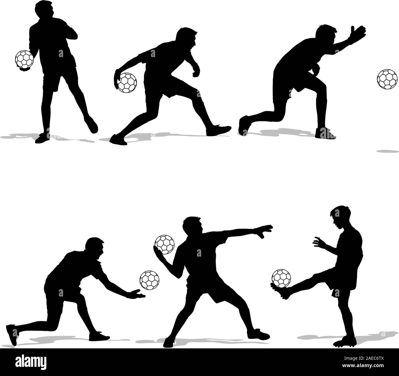 silhouettes of soccer players with the ball. Vector illustration Stock ...