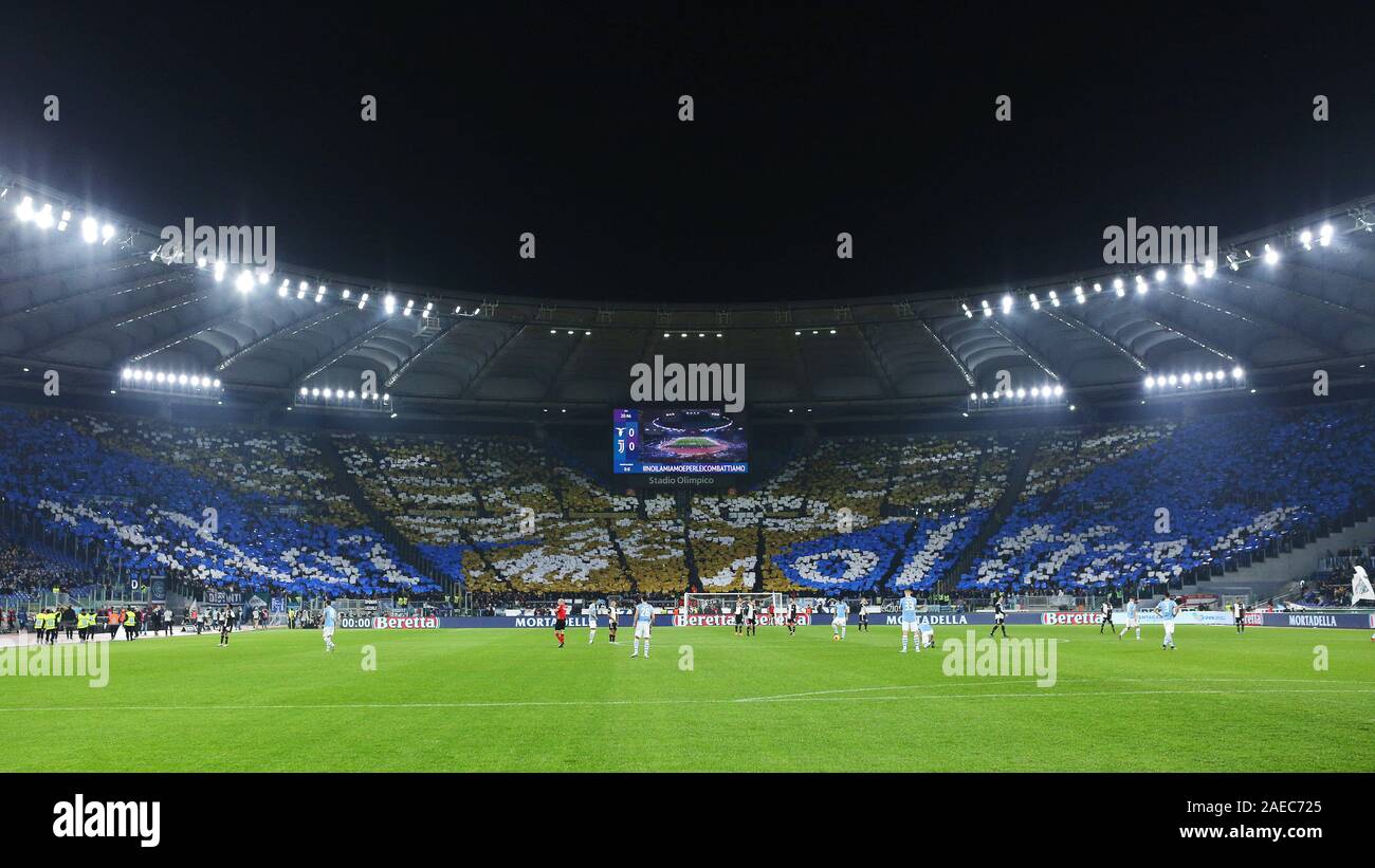 Supporters of Lazio show the coreography before the Italian championship Serie A football match between SS Lazio and Juventus on December 7, 2019 at Stadio Olimpico in Rome, Italy - Photo Federico Proietti/ESPA-Images Stock Photo
