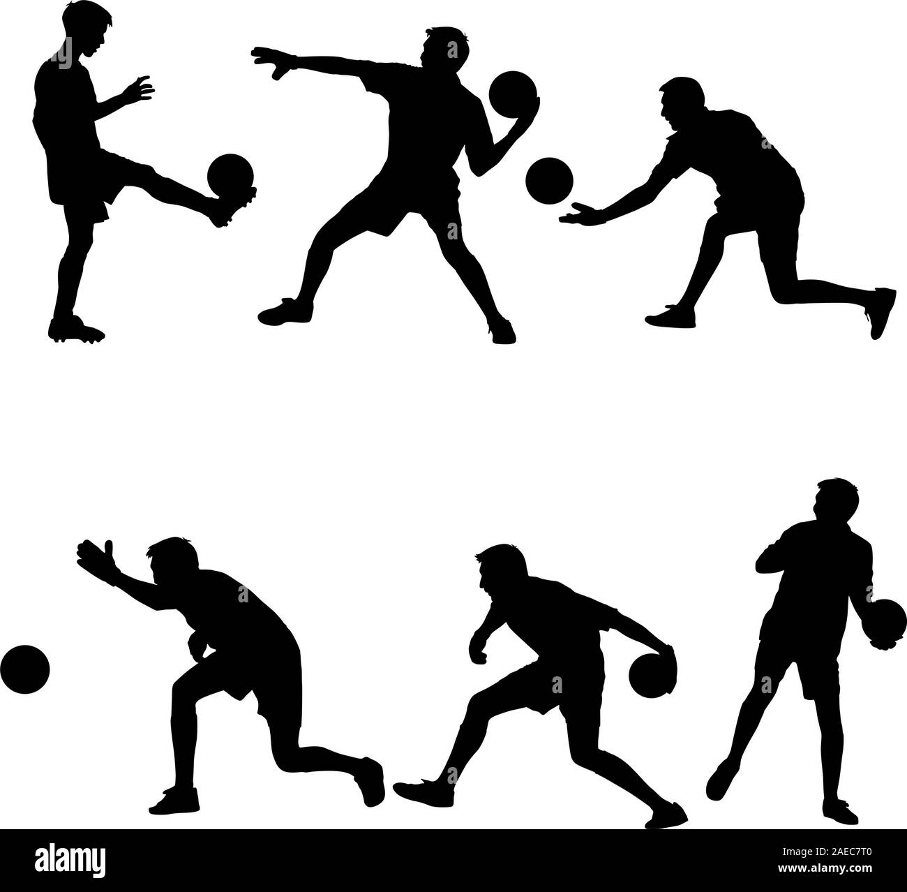 Set silhouettes of soccer players with the ball. Vector illustration ...