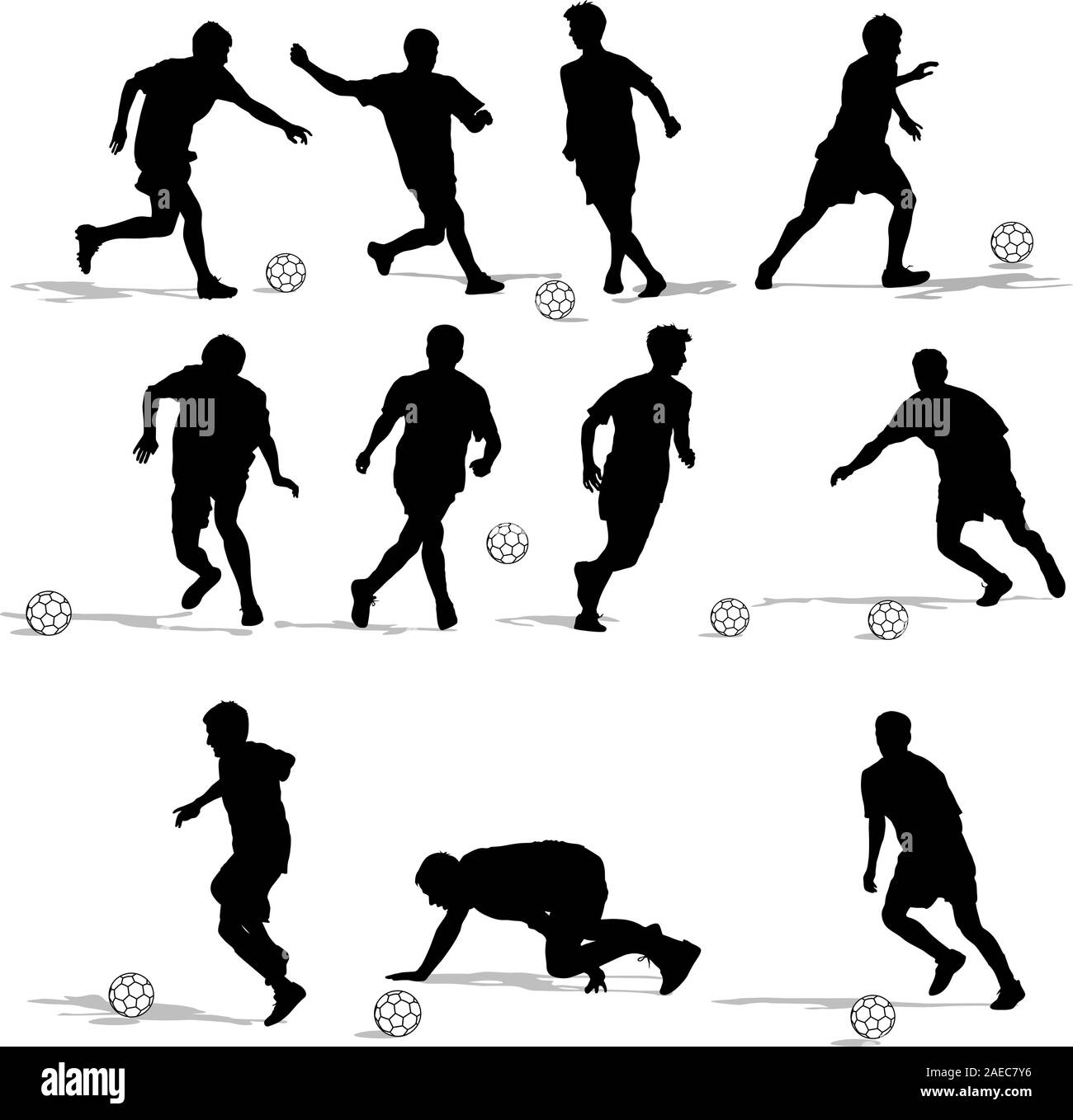 silhouettes of soccer players with the ball. Vector illustration Stock ...