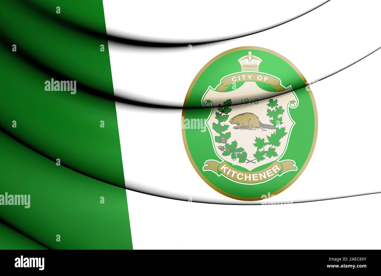 3D Flag of Kitchener (Ontario province), Canada. 3D Illustration Stock