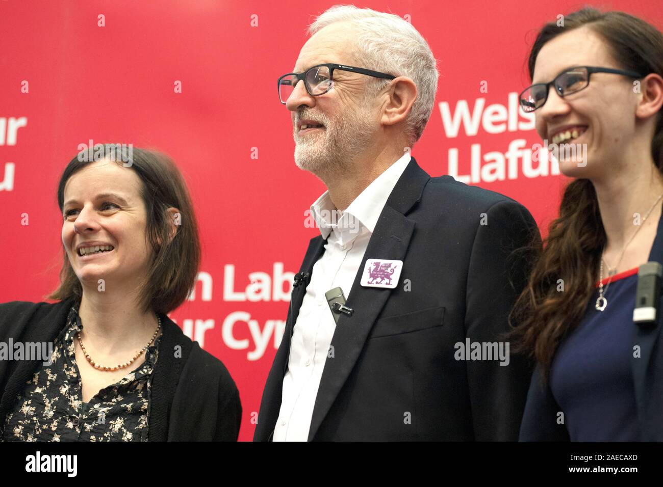 Jeremy Corbyn on the election trail with Labour hopefuls Steffie Williams Roberts and Emily Owen Stock Photo