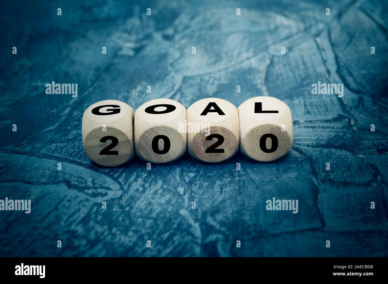 2020 goals text on wooden blocks. New year goals, plan, action, strategy, resolutions, business motivation, inspiration concept Stock Photo
