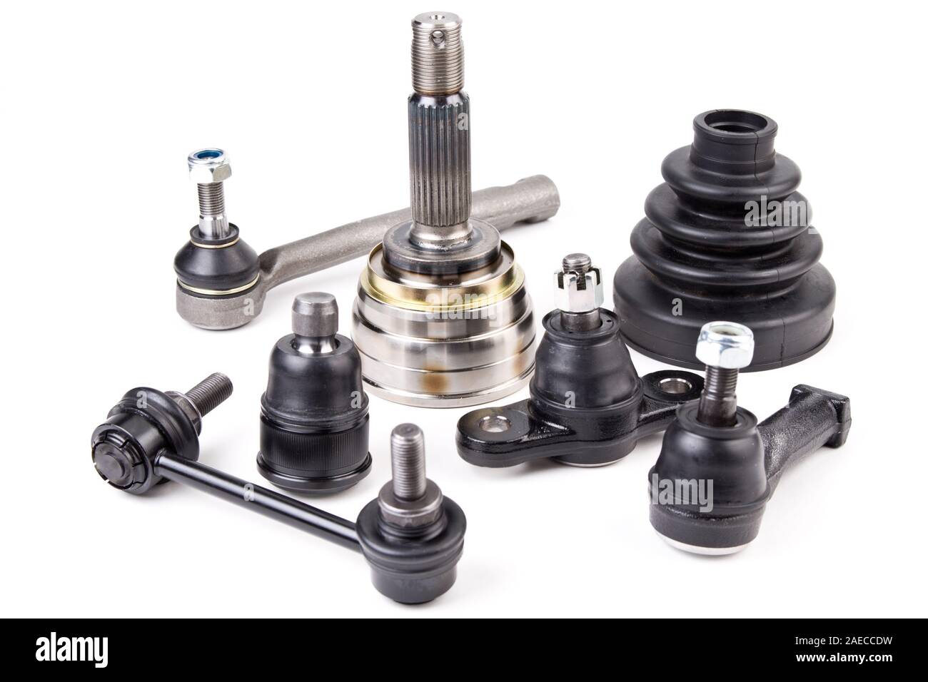 Suspension spare parts for cars isolated on white background. New car