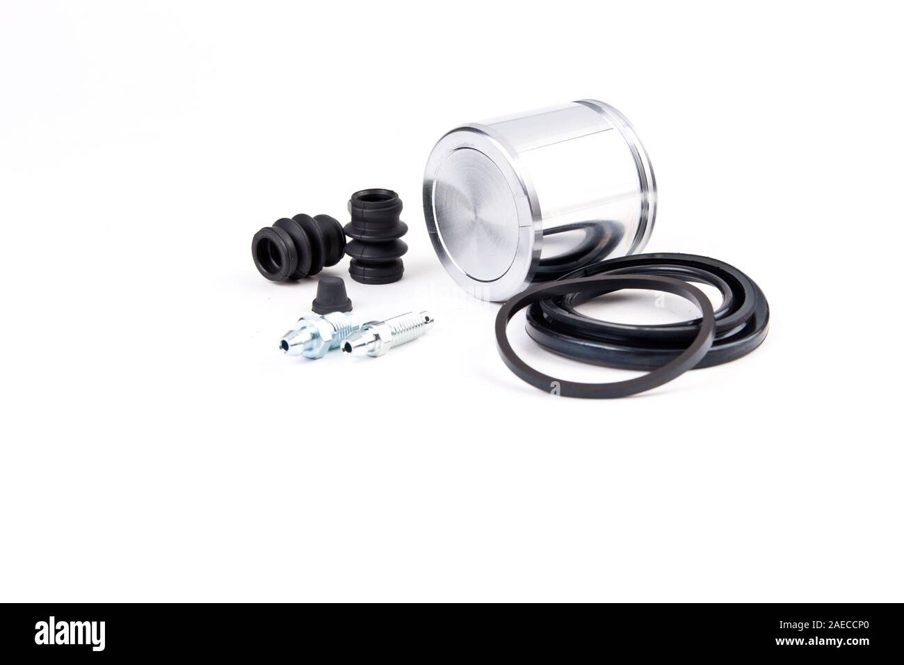 Caliper brake cylinder with oil seals for cars isolated on white