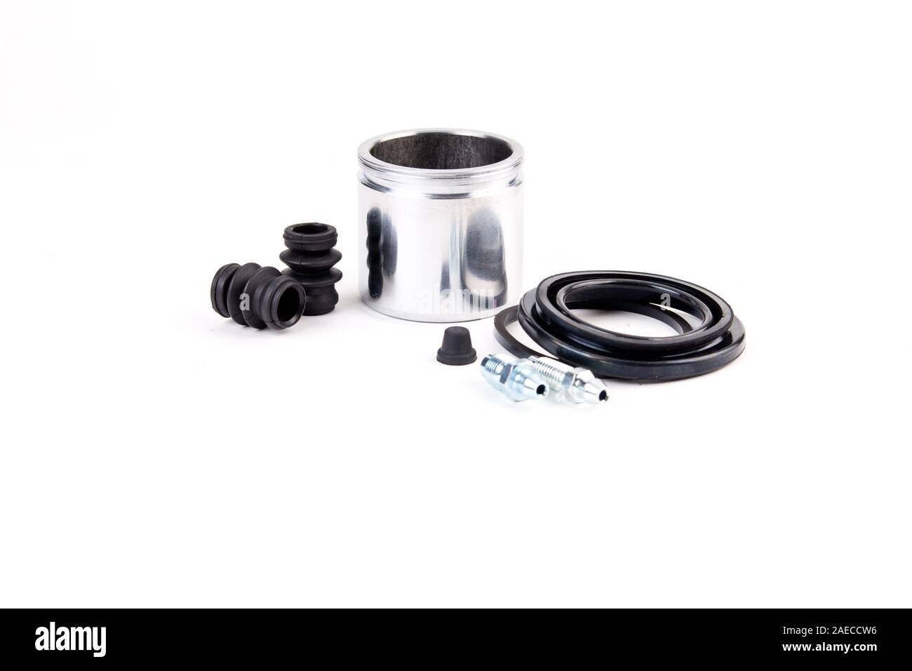 Caliper brake cylinder with oil seals for cars isolated on white