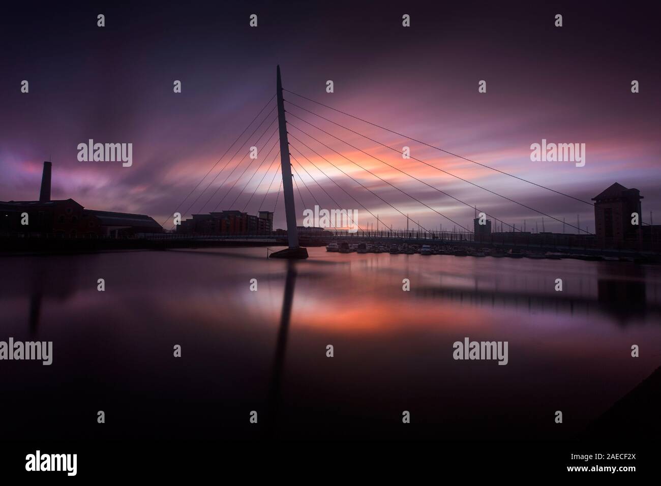 Sunrise at Swansea Sail Bridge Stock Photo