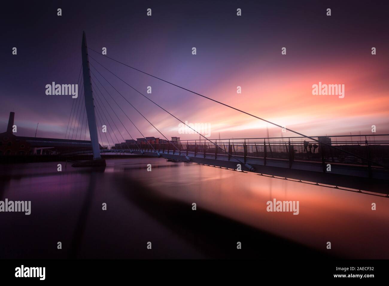 Daybreak at Swansea Sail Bridge Stock Photo