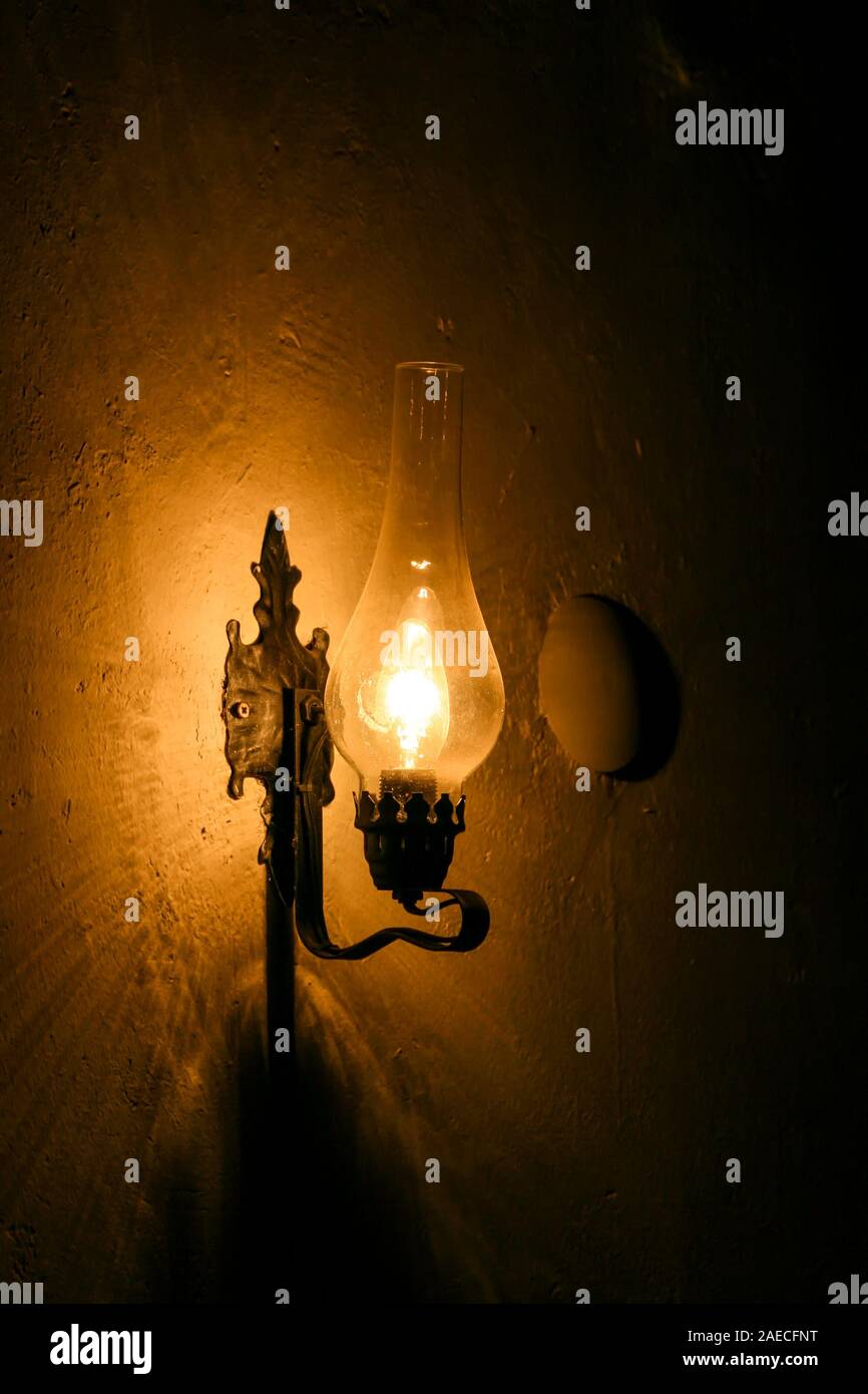 Gas lamp hanging on Wall in village house Stock Photo Alamy