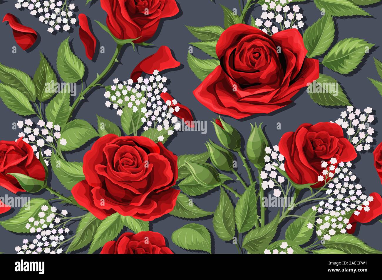Flowers Red Roses Texture Red rose flower garden texture. Vector floral seamless pattern ...