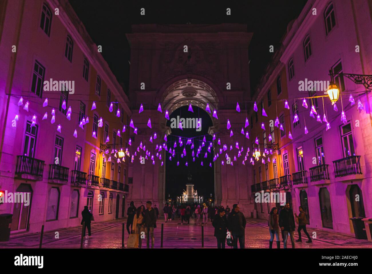 Christmas decorations in Lisbon, street lighting, Portugal Stock Photo