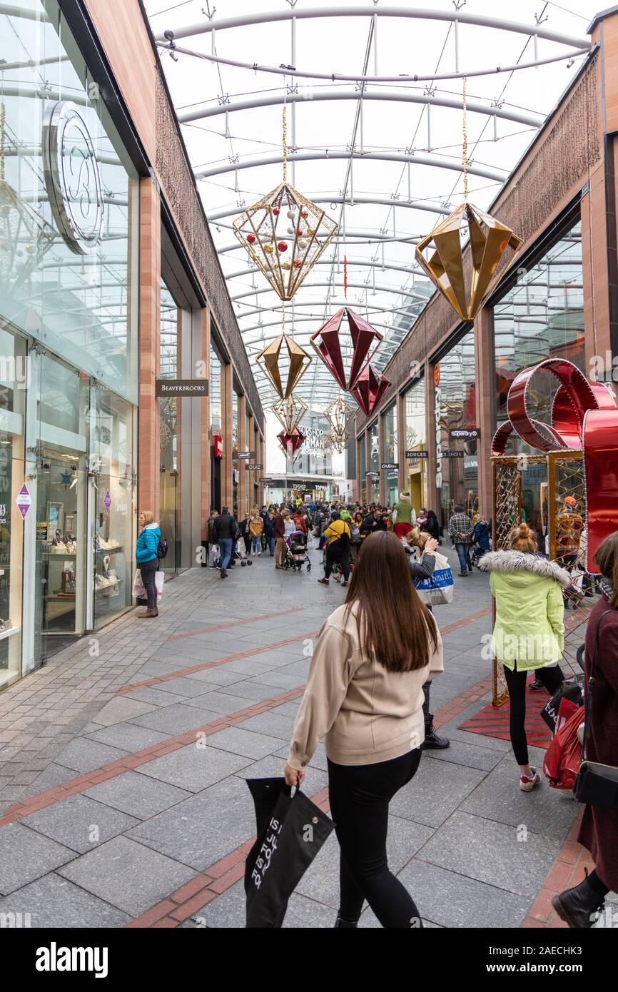 Christmas decorations hang in the Princesshay shopping centre, Exeter