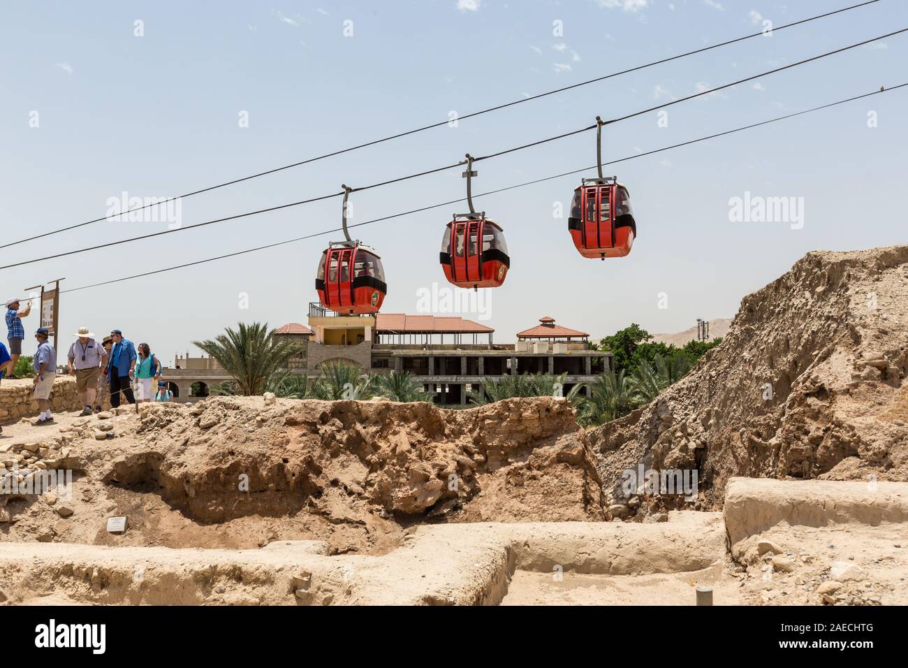 Cable cars linking Tel Jericho to the Mount of Temptation in less than five minutes. Stock Photo