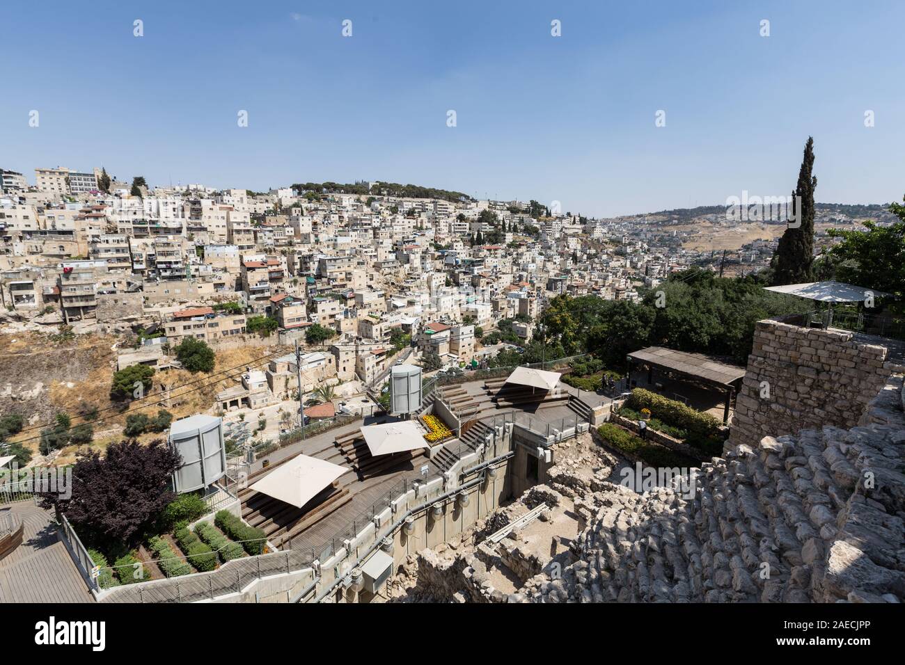 City of David was a residential quarter of the royal officials serving in the first temple. On the bottom of the wall is a first temple dwelling. Stock Photo
