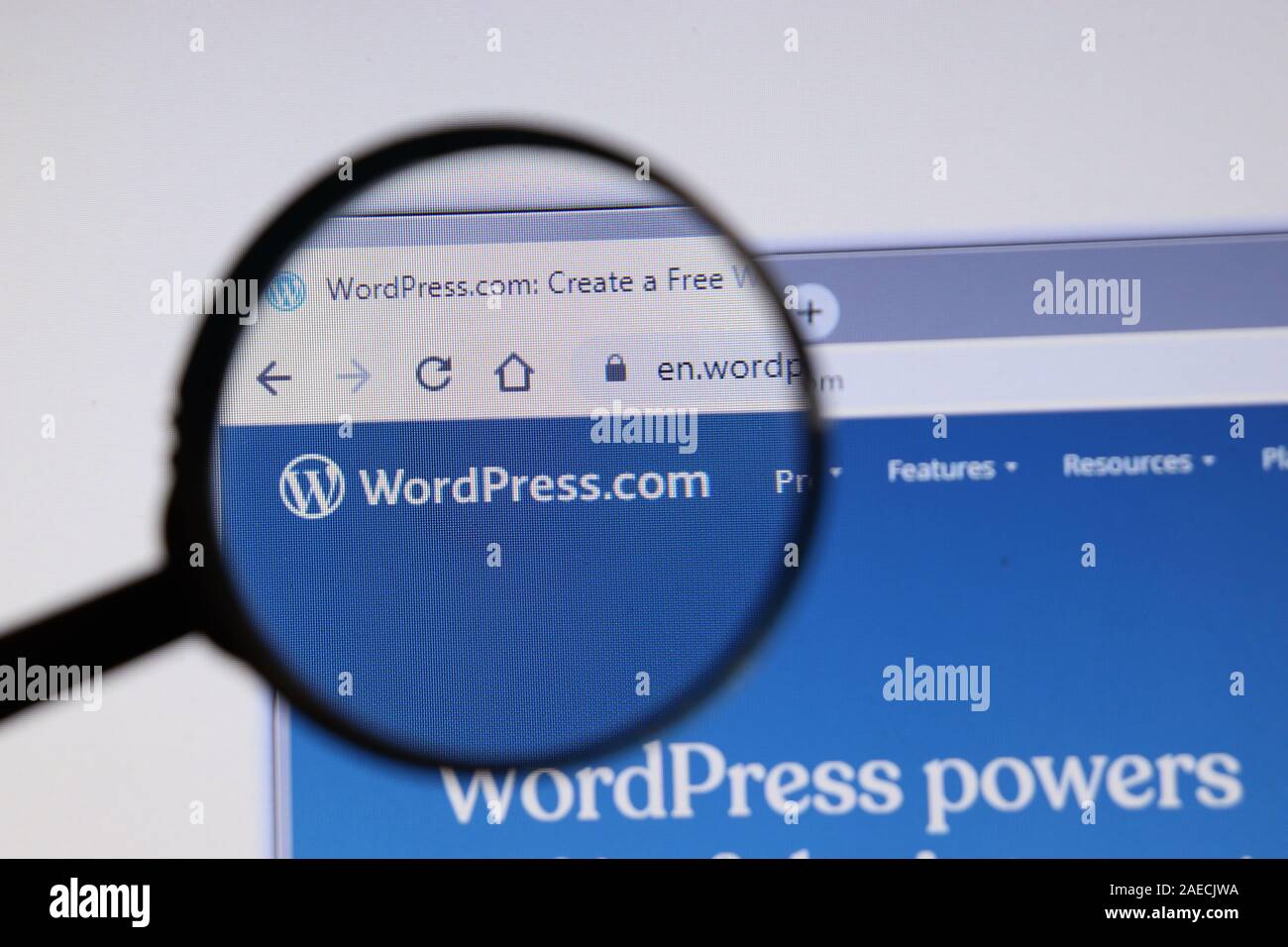 Los Angeles, California, USA - 3 December 2019: WordPress website page. Wordpress.com logo on display screen, Illustrative Editorial. Stock Photo