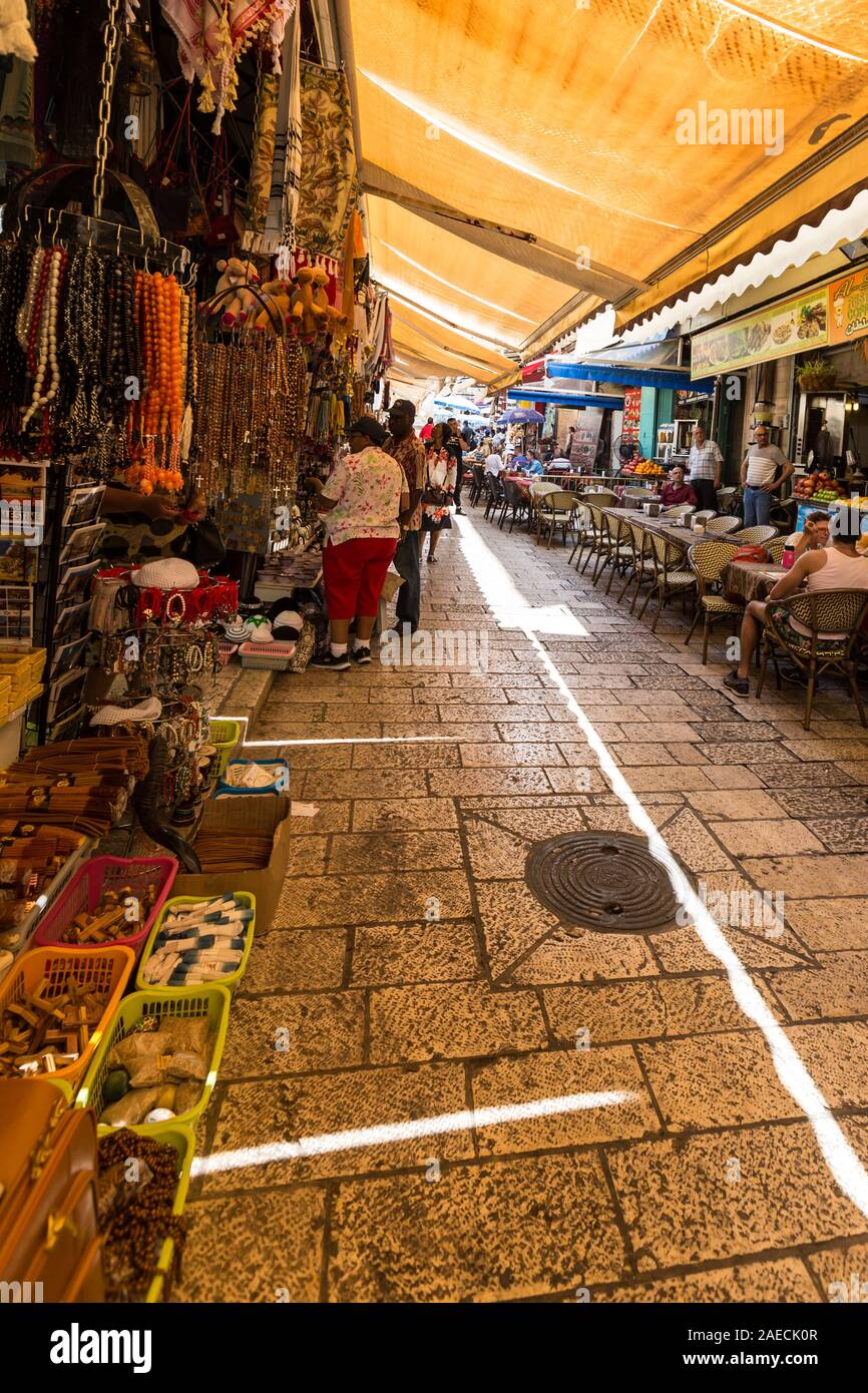 Shopping and dining in Old Jerusalem. Stock Photo