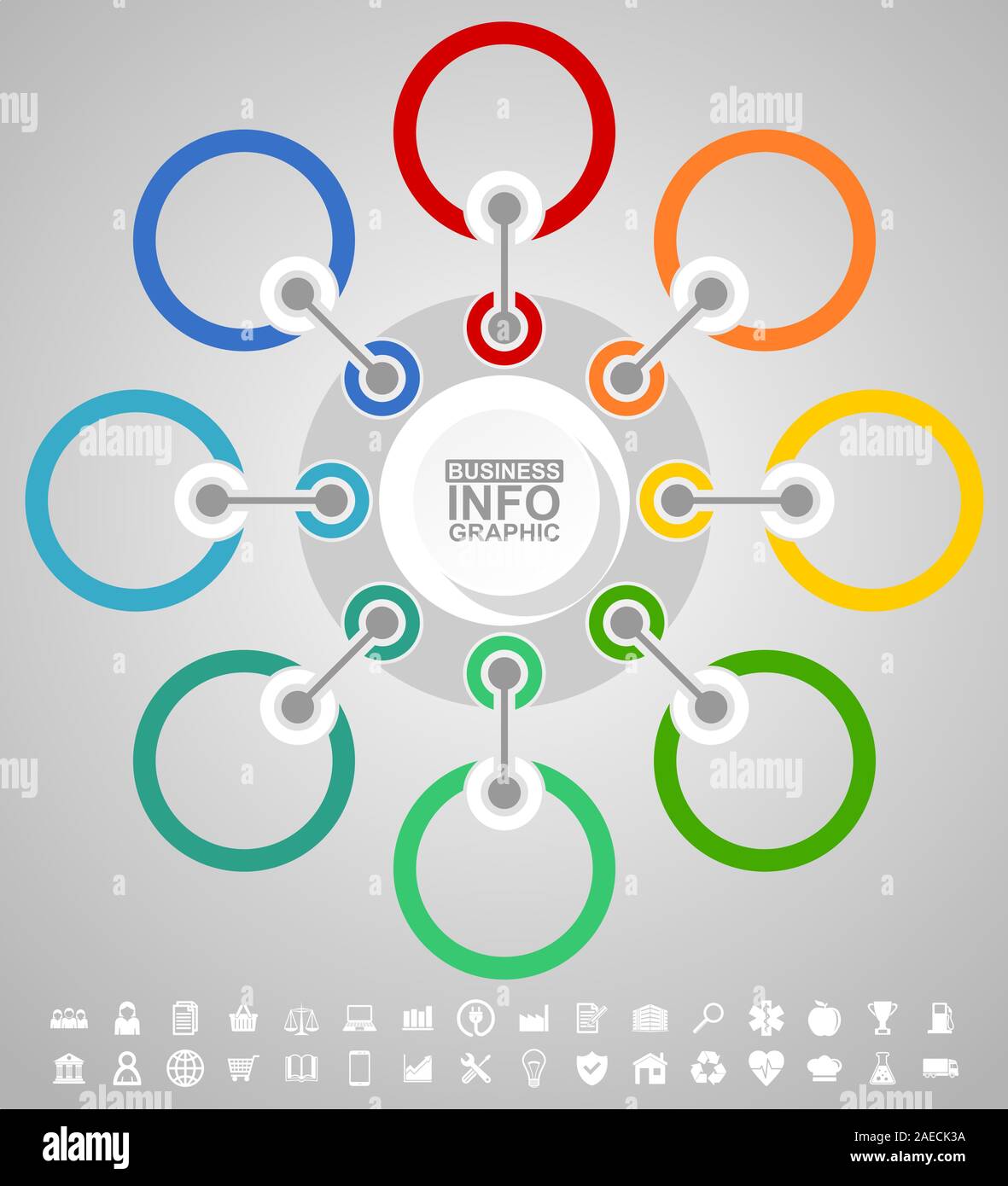 Business infographic vector circular template with set of icons on ...