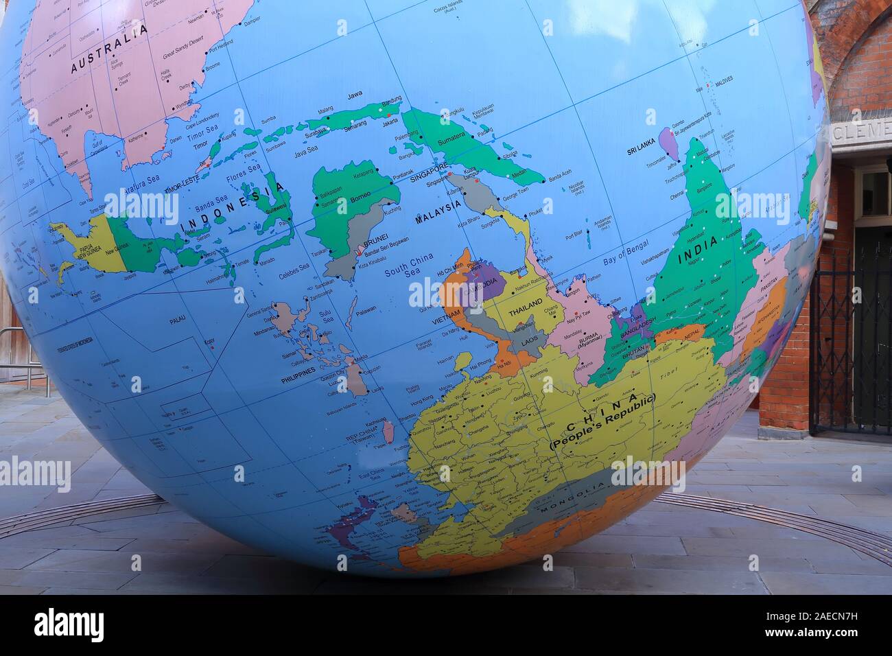 A view of the upside down globe of the countries of Earth Stock