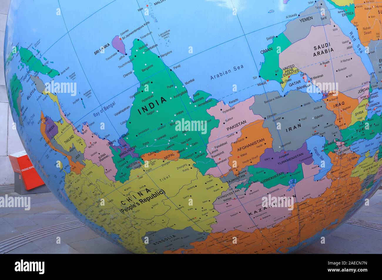A view of the upside down globe of the countries of Earth Stock