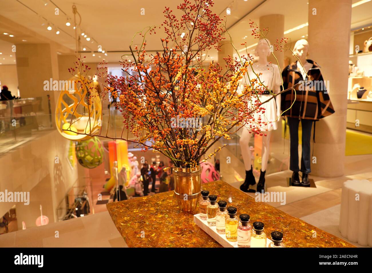 Louis Vuitton store decor and mannequins interior New Bond Street in London England UK  KATHY DEWITT Stock Photo