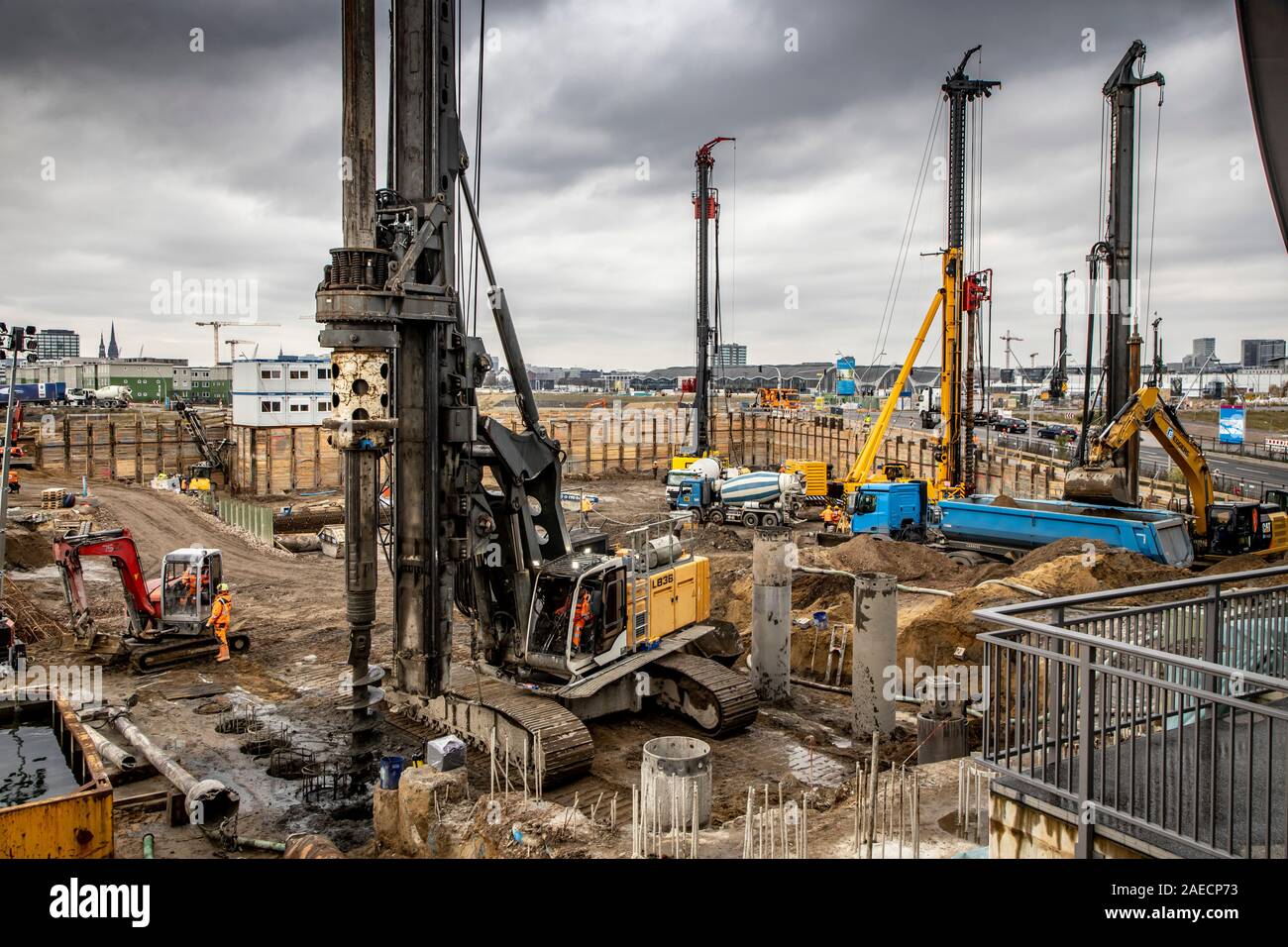 Large construction site in †berseequartier, in Hamburg, Hafencity, Westfield Hamburg, Stock Photo