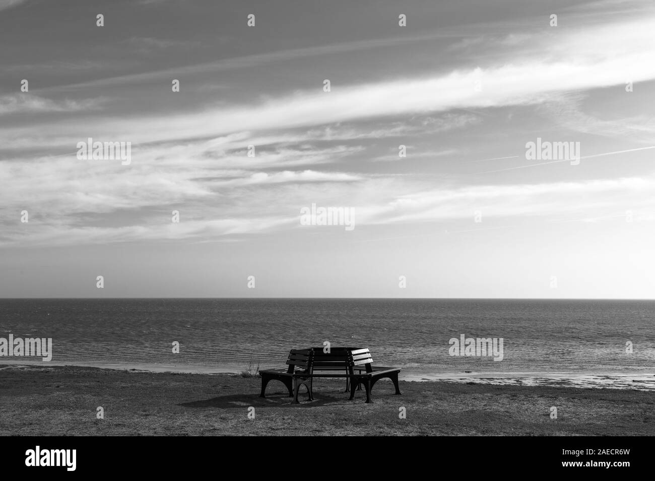 Sitzbaenke am Strand, Wattenmeer, Munkmarsch, Sylt Stock Photo