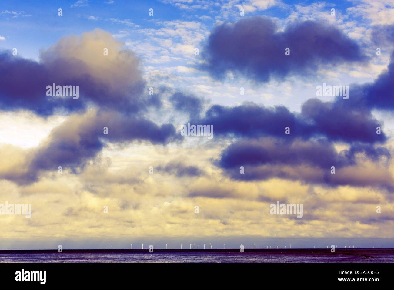 Wattenmeer; Meer; Himmel; Horizont; Windpark, Kueste; Munkmarsch; Sylt Stock Photo