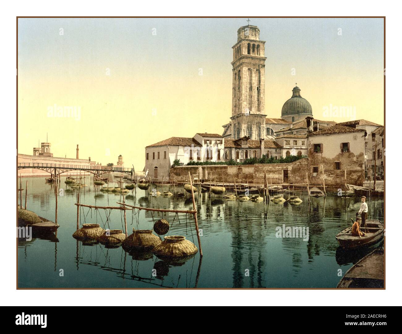 VINTAGE OLD HISTORIC VENICE PHOTOCHROM St. Peter's Church, Venice, Italy 1890-1900 Stock Photo