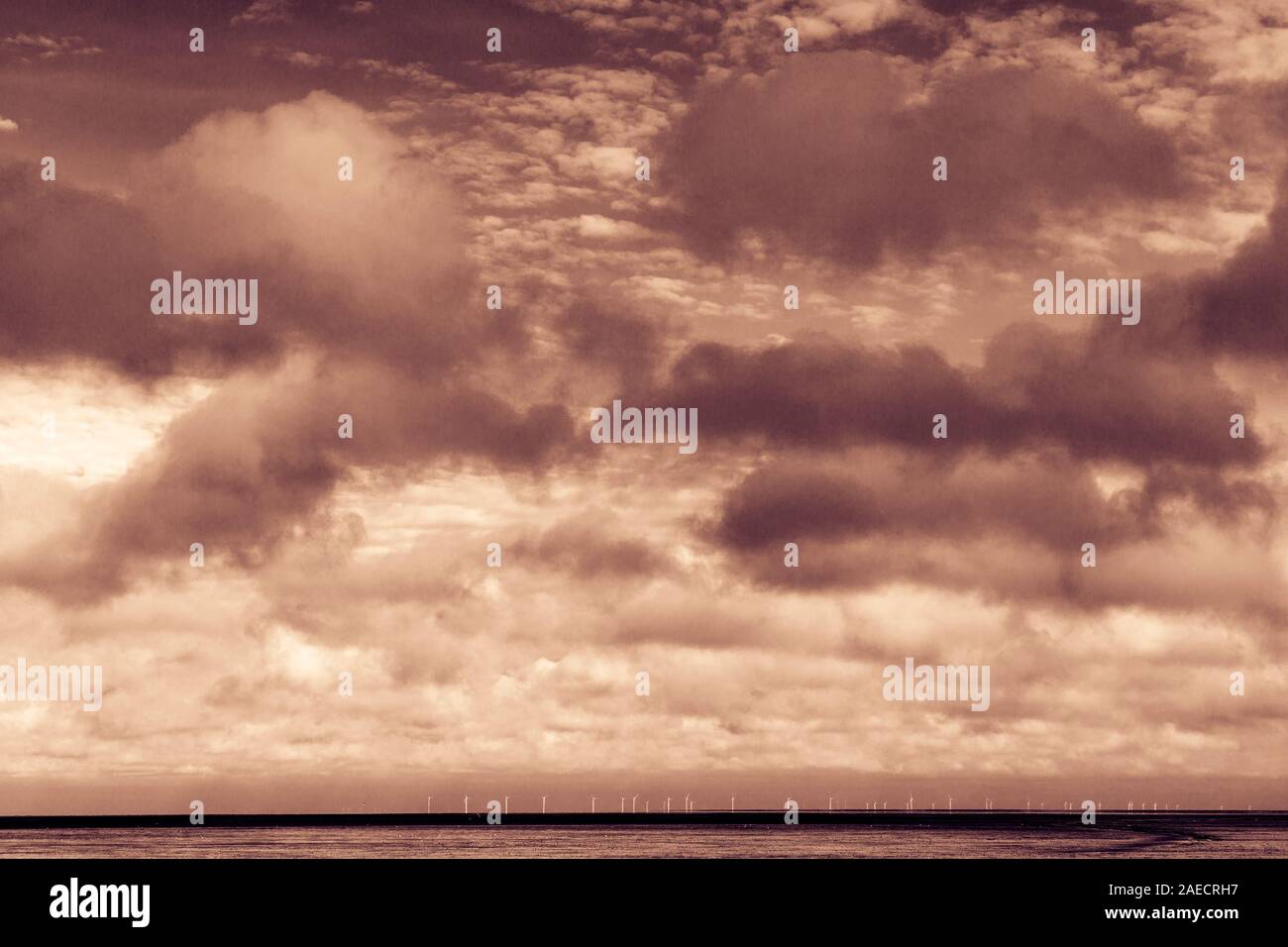 Wattenmeer; Meer; Himmel; Horizont; Windpark, Kueste; Munkmarsch; Sylt Stock Photo