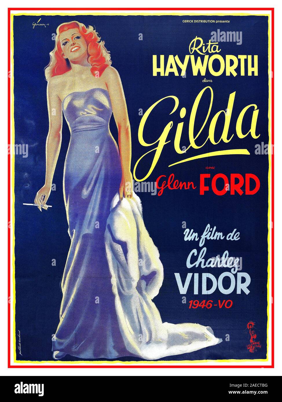 Vintage 1940’s film movie poster GILDA by Charles Vidor starring Rita Hayworth, Glenn Ford, George Macready Stock Photo