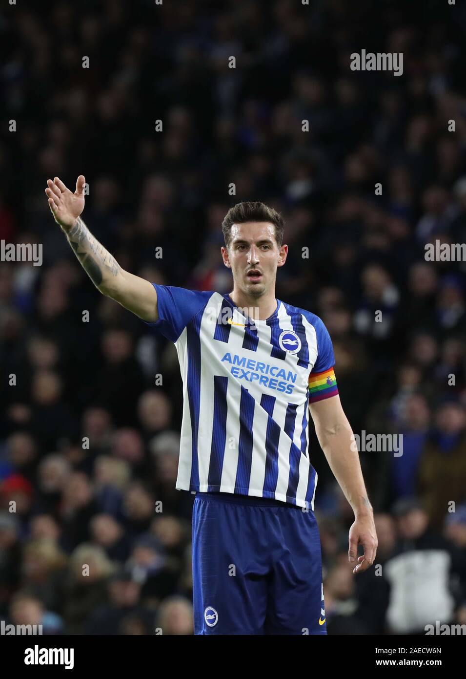 Brighton's Captain Lewis Dunk during the Premier League match between Brighton & Hove Albion and Wolverhampton Wanderers at The Amex Stadium in Brighton. 08 December 2019 Stock Photo