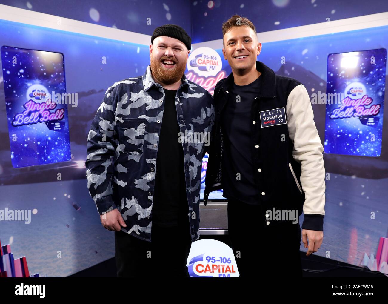 Tom Walker (left) and Jimmy Hill backstage in the on air studio during day  two of Capital's Jingle Bell Ball with Seat at London's O2 Arena Stock  Photo - Alamy