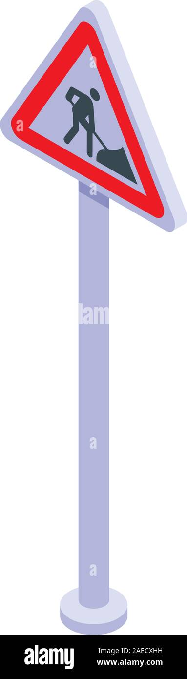 Road works sign icon, isometric style Stock Vector