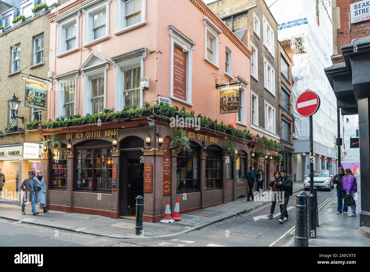 People out and about outside the Old Coffee House pub and restaurant in Beak  Street, Soho, London, England, UK Stock Photo - Alamy