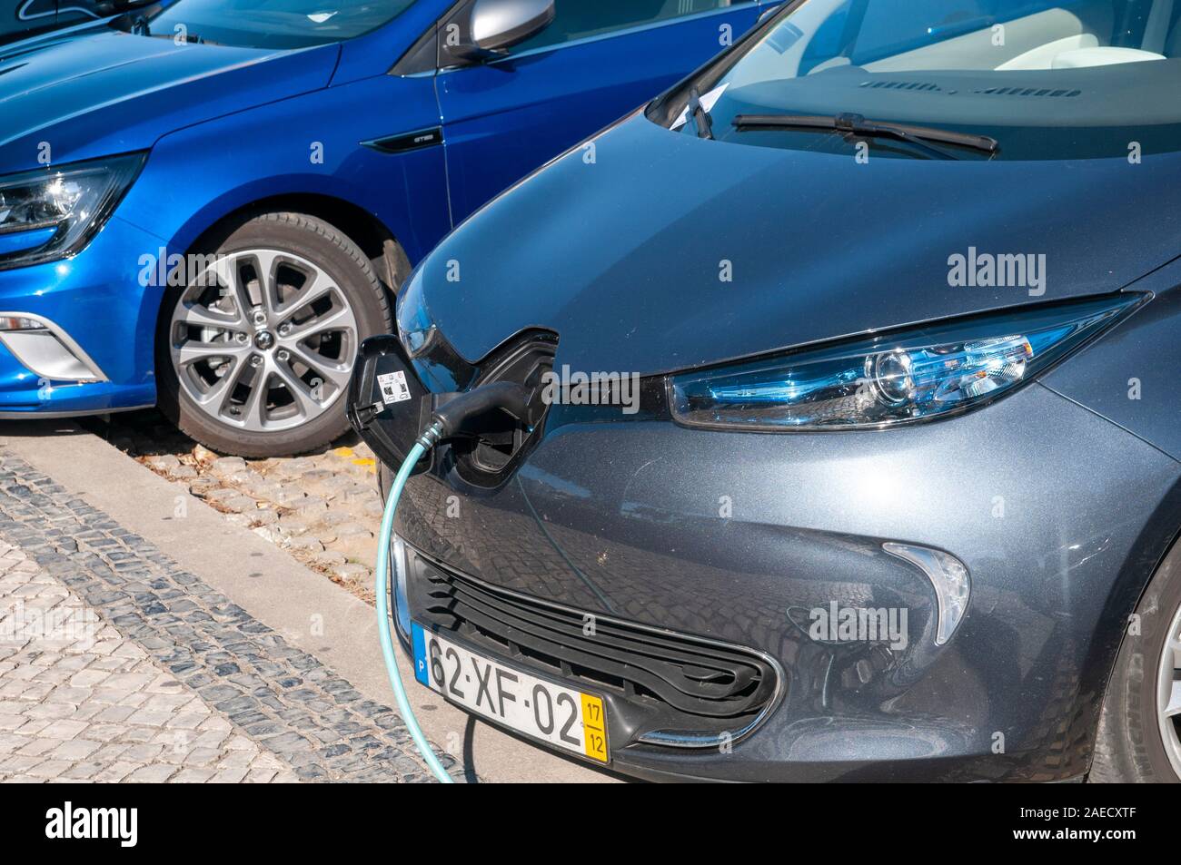 Electric car at a charging station photographed in Aveiro, Portugal
