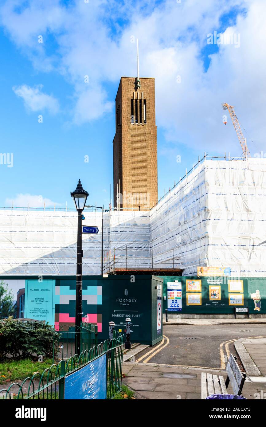 Hornsey Town Hall, wrapped up during renovation and refurbishment as