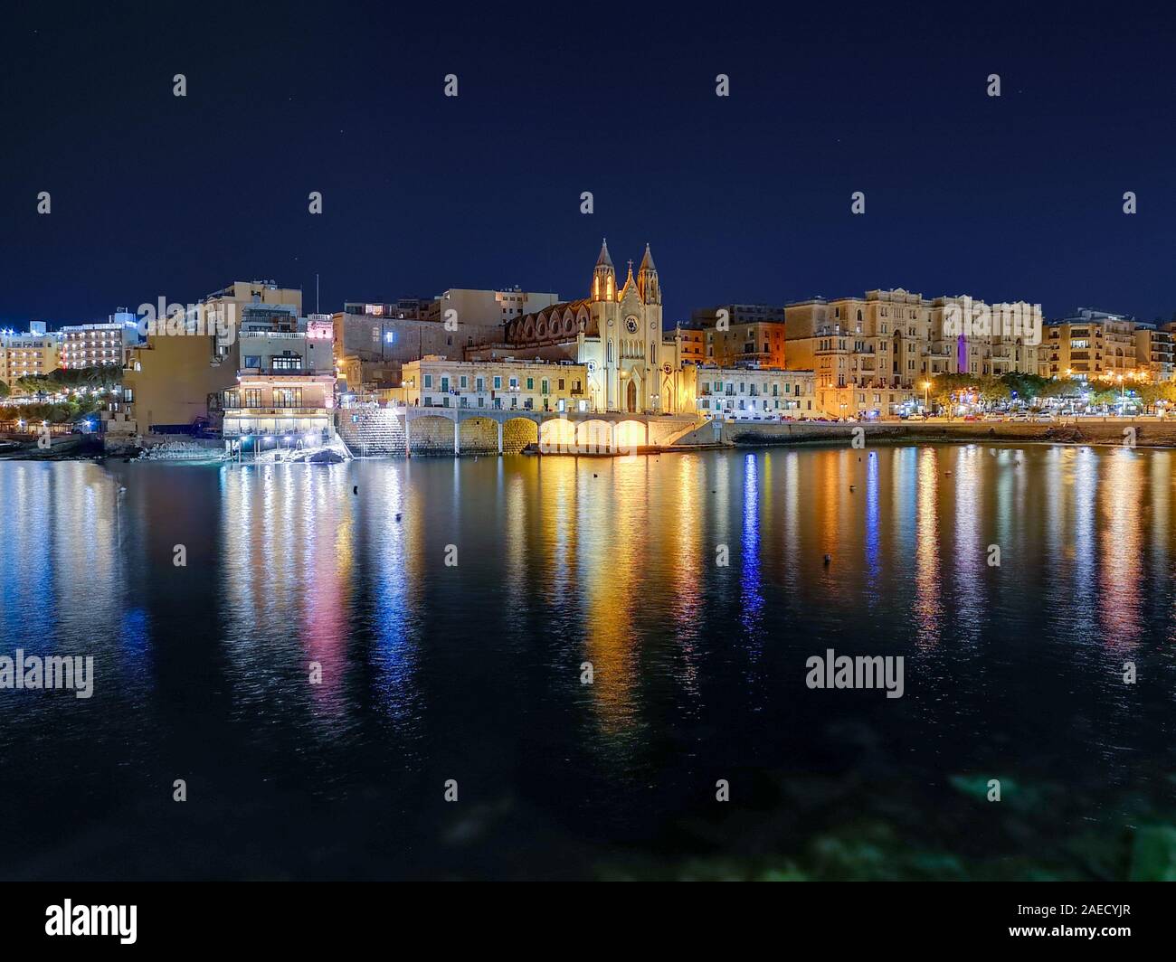 Church of Our Lady of Mount Carmel at night, St.Julians, Malta, Europe Stock Photo