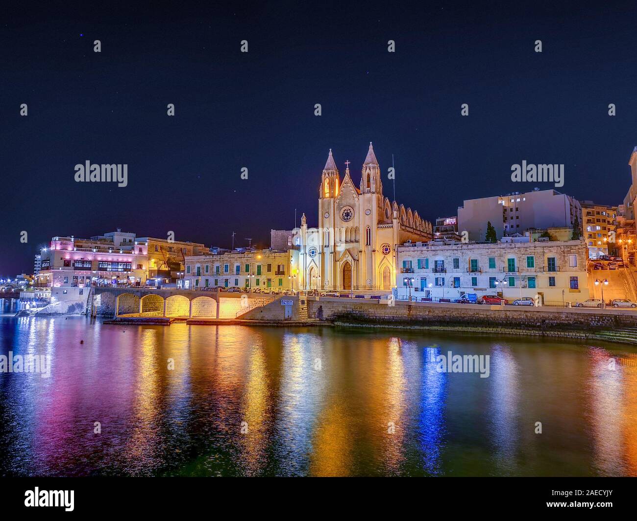 Church of Our Lady of Mount Carmel at night, St.Julians, Malta Stock Photo
