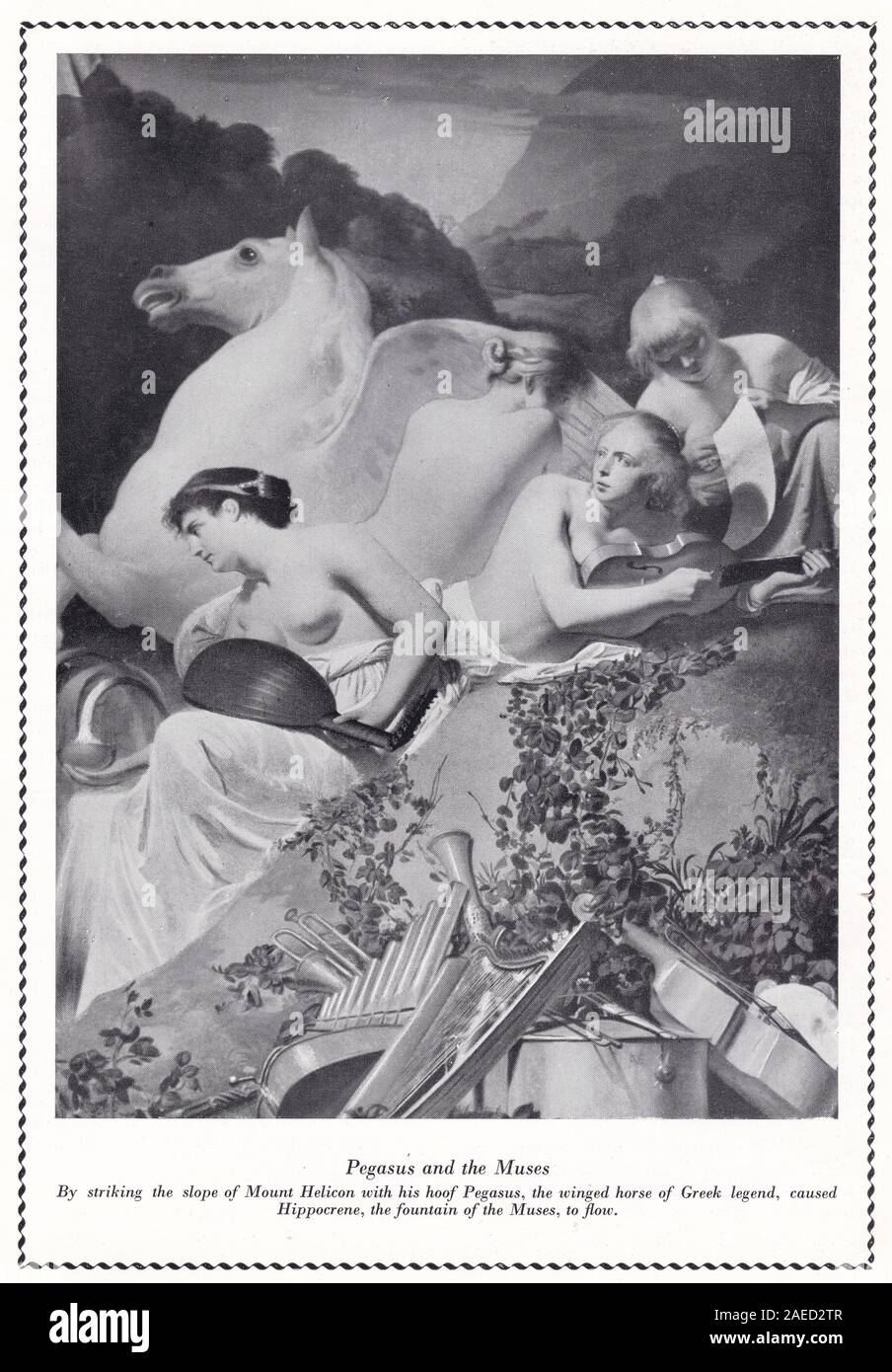'Pegasus and the Muses' / 'Four Muses and Pegasus' by Caesar van Everdingen. Stock Photo