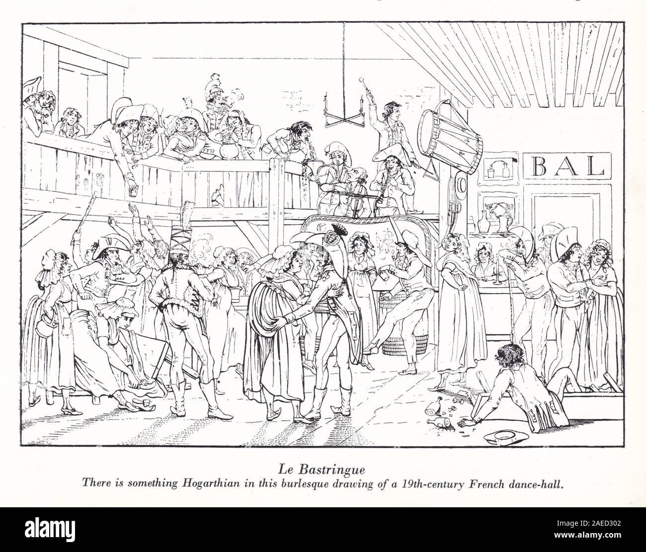 'Le Bastringue' - Burlesque drawing of a 19th century French dance hall. Stock Photo