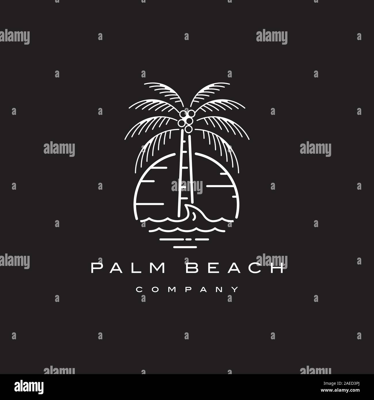 Palm tree on the beach with sunset illustration logo design template Stock Vector