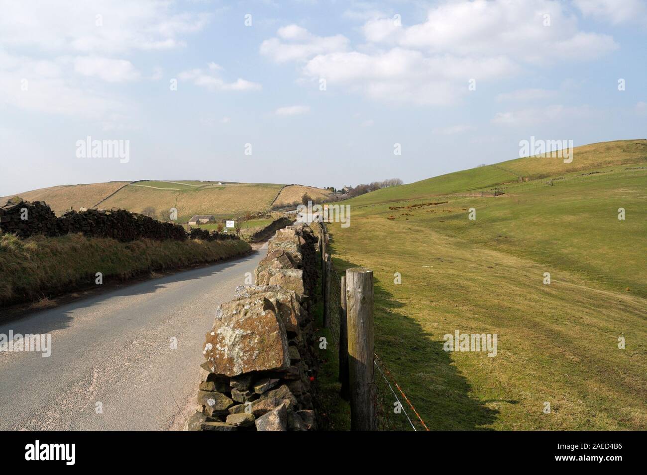 Bakestonedale road, Kettleshulme, Cheshire, England UK. Peak District National Park. Roadside stone wall Stock Photo