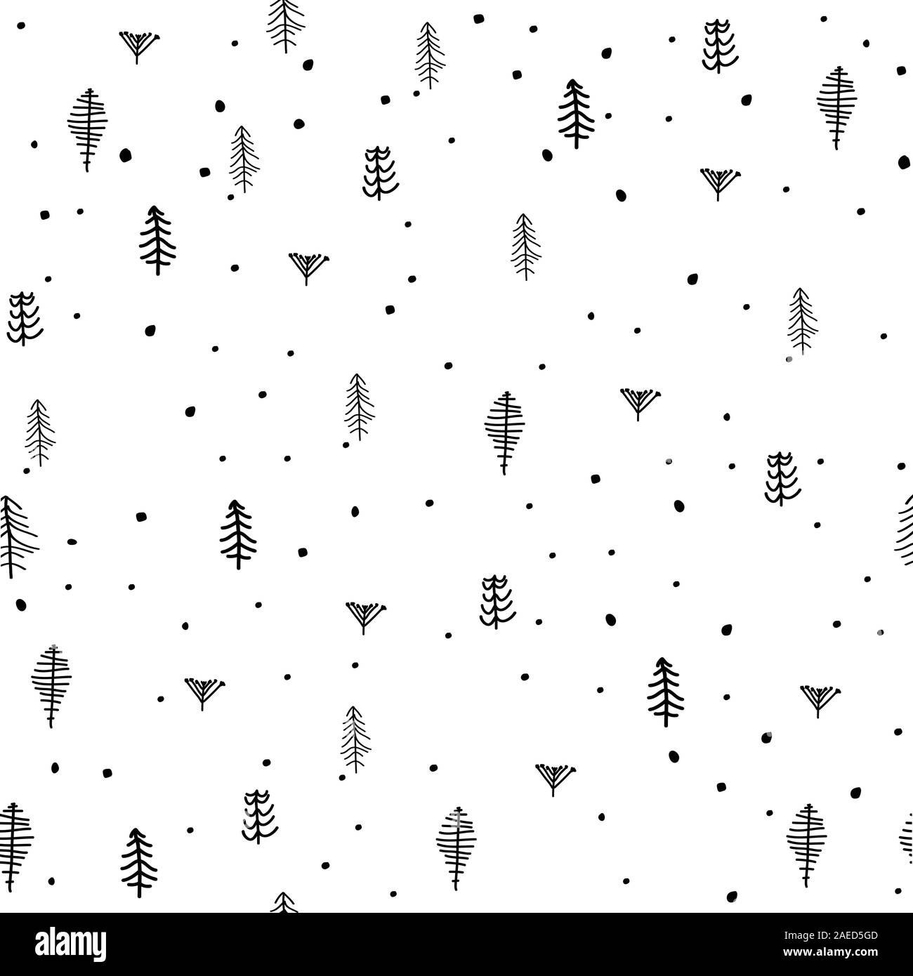 Winter graphic seamless pattern with christmas trees. Hand drawn vector ...