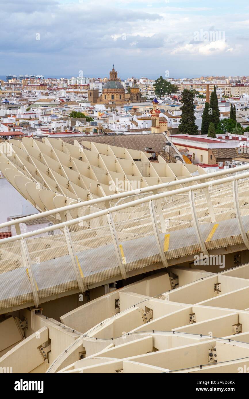 Sevilla, Spain - September, 21:  View of Sevilla Mushrooms , also known as Metropol Parasol project by architect Jürgen Mayer,  the largest wood struc Stock Photo